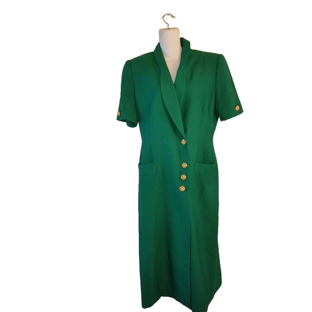 RARE Vtg 90's Women's Atrium Collection Green Double Breasted Midi Dress Size 8